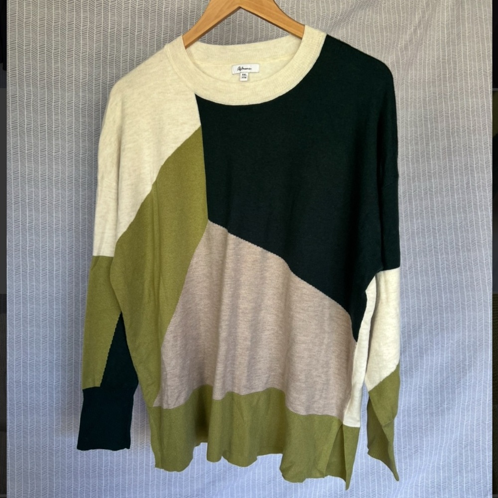 XXL Reitmans Green and Cream Knit Sweater